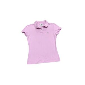 Vintage Women's Light Pink Lacoste Polo Button Up Shirt T-Shirt Top Short Sleeve